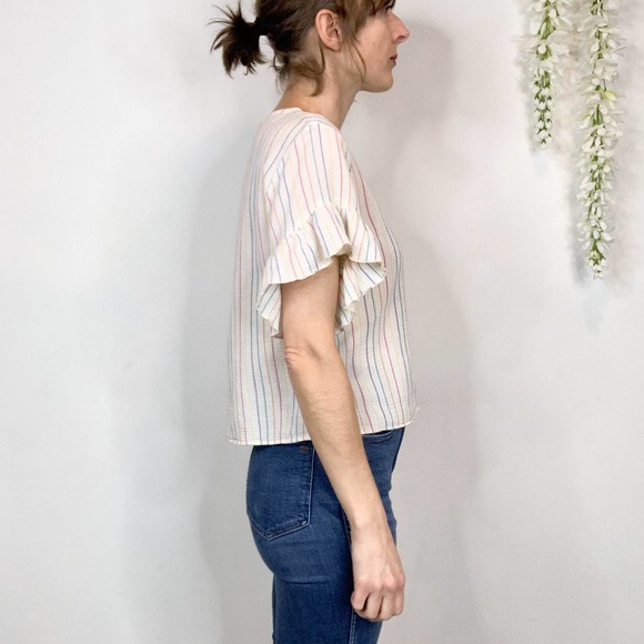 DREW rainbow stripe ruffle sleeve top 100% cotton kidcore rainbowcore - Picture 5 of 11